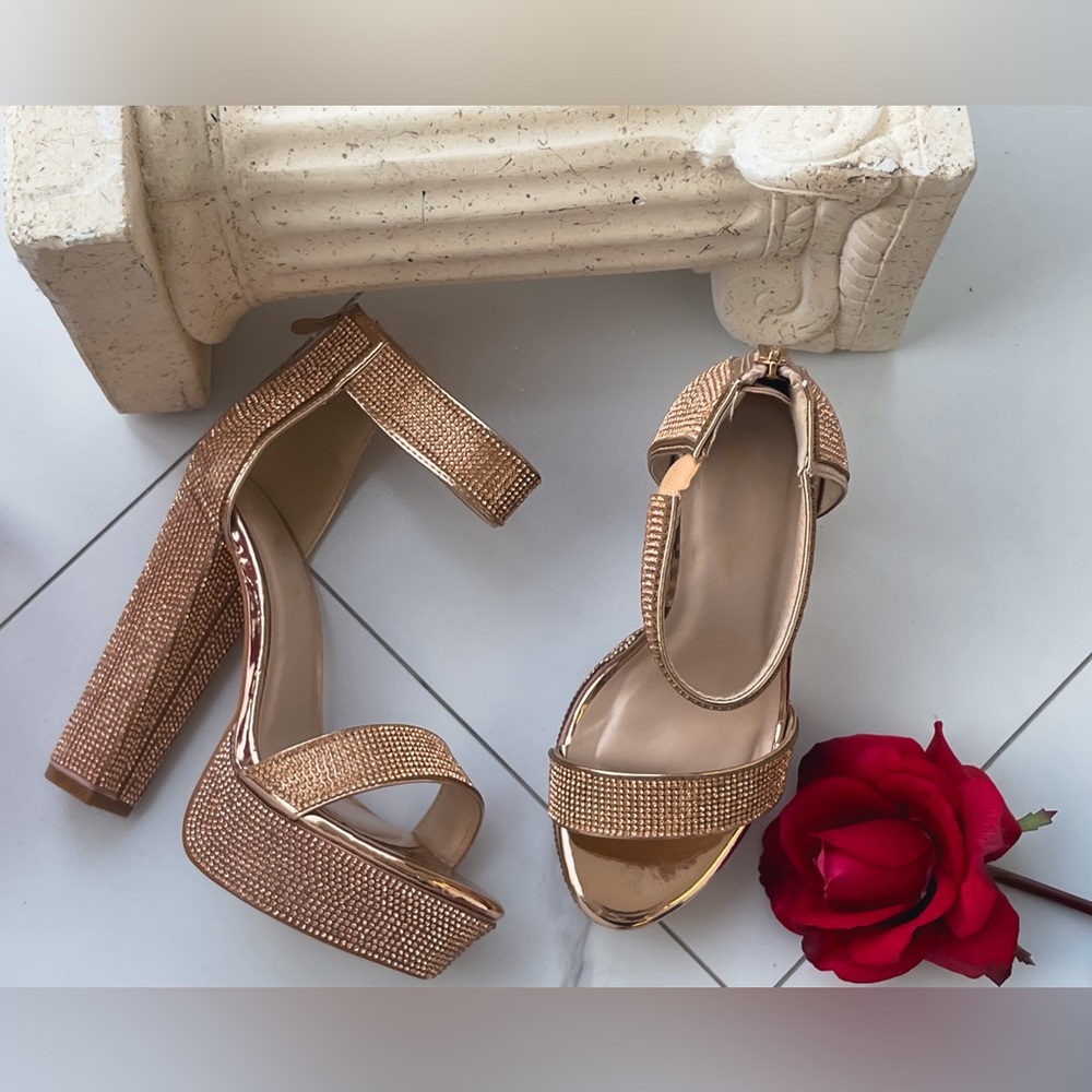Rose gold rhinestone heels